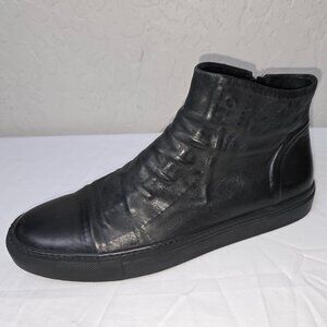 John Varvatos Reed Ghosted Black Calf Leather Zip High Top Sneaker Size 9.5